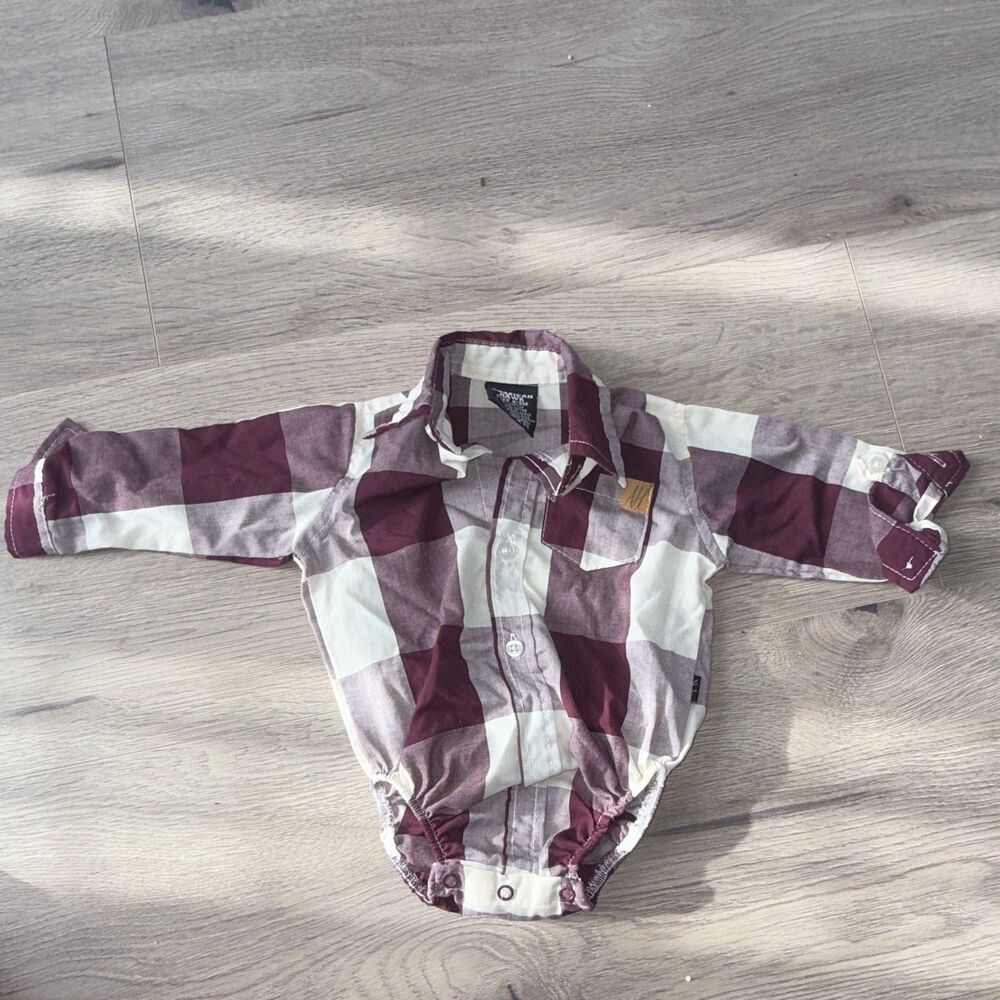 American Hawk Boys Plaid Long Sleeve Button Front Snap Bodysuit 6-9 Months